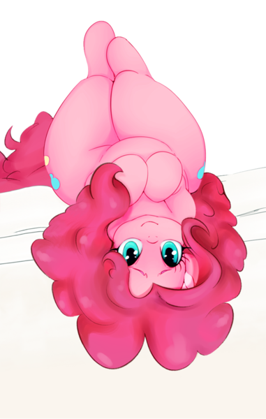 Size: 800x1260 | Tagged: safe, artist:sundown, derpibooru import, edit, pinkie pie, earth pony, pony, adorasexy, bottom heavy, cute, diapinkes, female, legs in air, looking at you, mare, on back, plump, sexy, simple background, smiling, solo, thick, upside down, white background, wide hips
