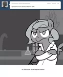 Size: 666x809 | Tagged: artist:egophiliac, clothes, derpibooru import, filly, lab coat, monochrome, moonstuck, princess luna, safe, science woona, solo, unamused, woona, younger