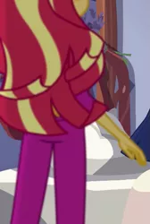 Size: 483x720 | Tagged: safe, derpibooru import, screencap, sunset shimmer, equestria girls, legend of everfree, clothes, cropped, pajamas, rear view, solo