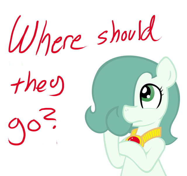 Size: 1500x1406 | Tagged: safe, artist:ficficponyfic, derpibooru import, edit, oc, oc:emerald jewel, unofficial characters only, earth pony, pony, colt quest, amulet, child, color, colored, colt, cyoa, femboy, foal, hair over one eye, male, question mark, simple background, solo, story included, thinking, vector, white background