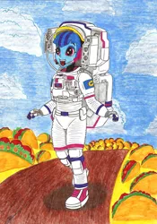 Size: 4888x6992 | Tagged: safe, artist:metaldudepl666, derpibooru import, sonata dusk, equestria girls, absurd resolution, astronaut, cloud, commission, food, happy, solo, sonataco, spacesuit, starry eyes, taco, traditional art, wingding eyes