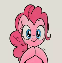Size: 319x326 | Tagged: safe, artist:pencils, derpibooru import, edit, pinkie pie, earth pony, pony, bust, c:, cropped, cute, diapinkes, female, gray background, hooves together, looking at you, mare, portrait, rubbing hooves, simple background, smiling, solo