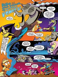 Size: 720x960 | Tagged: safe, artist:andypriceart, derpibooru import, idw, applejack, discord, fluttershy, rainbow dash, rarity, twilight sparkle, twilight sparkle (alicorn), alicorn, pony, chaos theory (arc), spoiler:comic, spoiler:comic48, accord (arc), boop, breaking the fourth wall, christine, no fourth wall, part the first: from chaos comes order, plymouth fury, preview, rat fink, wat