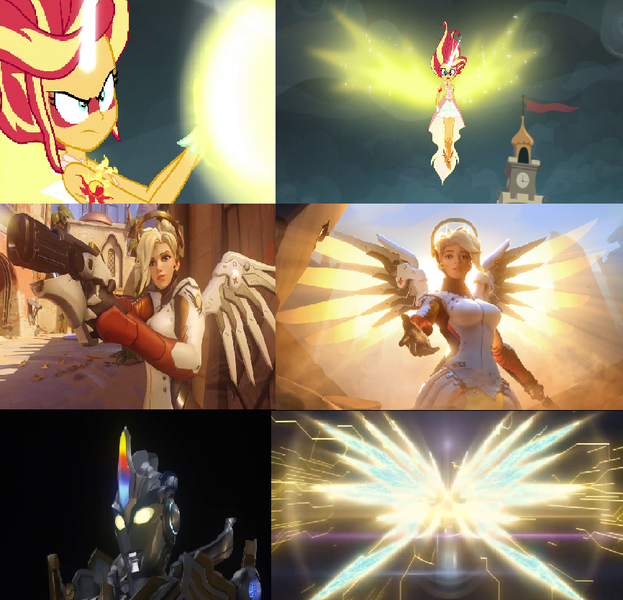 Size: 866x834 | Tagged: safe, derpibooru import, sunset shimmer, equestria girls, friendship games, comparison, daydream shimmer, mercy, overwatch, take my hand, ultraman, ultraman exceed x, ultraman exceed x beta spark armor, ultraman x, ultraman x the movie:here comes! our ultraman