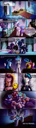 Size: 1200x4200 | Tagged: grimdark, artist:aschenstern, derpibooru import, princess cadance, princess celestia, princess flurry heart, princess luna, shining armor, twilight sparkle, twilight sparkle (alicorn), alicorn, pony, betrayal, blood, casket, comic, evil, evil flurry heart, familicide, featureless crotch, flower, flower in mouth, funeral, glowing horn, image, jpeg, knife, magic, matricide, mouth hold, murder, older, patricide, rose, telekinesis, the omen