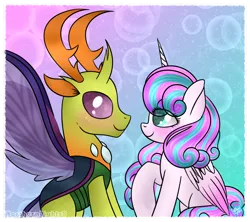 Size: 1024x909 | Tagged: artist:northlights8, changedling, changeling, colored wings, colored wingtips, derpibooru import, flurrax, king thorax, male, older, older flurry heart, princess flurry heart, safe, shipping, straight, thorax, to where and back again