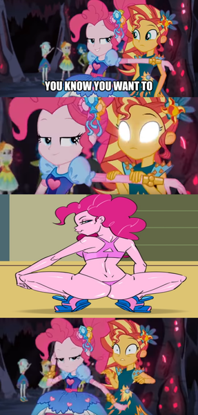 Size: 847x1768 | Tagged: suggestive, artist:mr-samson, derpibooru import, edit, edited screencap, screencap, captain planet, derpy hooves, flash sentry, lyra heartstrings, pinkie pie, sunset shimmer, equestria girls, legend of everfree, legend of everfree - bloopers, ass, female, females only, fetish, lesbian, meme, pinkie's mindspace, screencap comic, shipping, sneakers, sneakers fetish, sunset sees things, sunsetpie, twerking