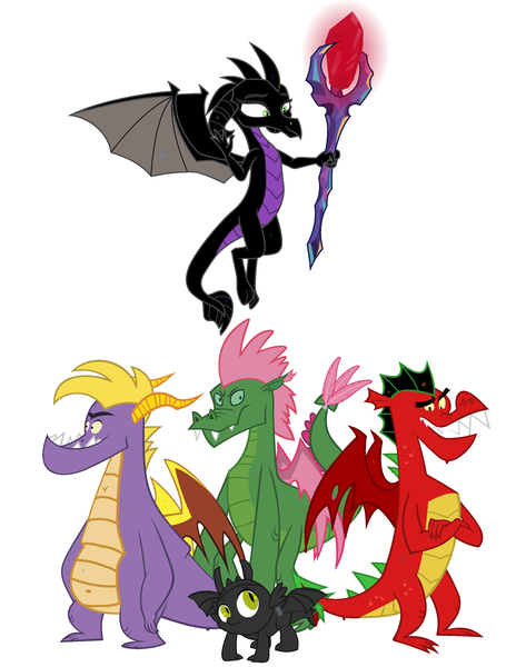 Size: 2200x2900 | Tagged: american dragon jake long, artist:red4567, clothes, costume, derpibooru import, dragon, elliot, fizzle, garble, halloween, how to train your dragon, jake long, maleficent, nightmare night, nightmare night costume, pete's dragon, princess ember, safe, simple background, spike, spyro the dragon, toothless the dragon, vex