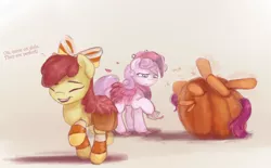 Size: 1188x738 | Tagged: adorabloom, apple bloom, artist:paticzaki, clothes, costume, cute, cutealoo, cutie mark crusaders, derpibooru import, diasweetes, flamingo, nightmare night costume, pumpkin, safe, scootaloo, sweetie belle