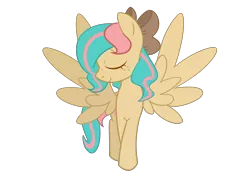 Size: 4092x2893 | Tagged: safe, artist:lee-the-king, derpibooru import, oc, oc:vanilla ganache, unofficial characters only, pegasus, pony, bow, eyes closed, female, freckles, hair bow, mare, solo, spread wings