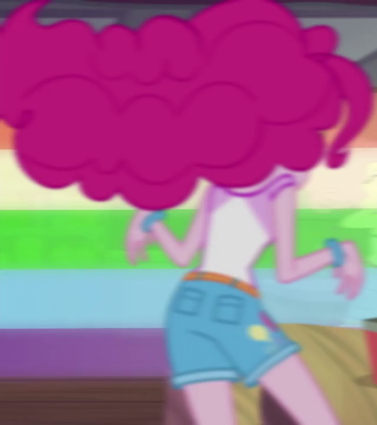 Size: 638x720 | Tagged: safe, derpibooru import, screencap, pinkie pie, equestria girls, legend of everfree, cropped, rainbow trail, rear view, solo