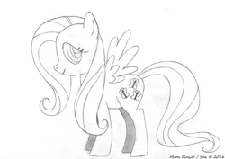 Size: 7016x4980 | Tagged: safe, artist:moon flower, derpibooru import, fluttershy, pegasus, pony, 2016, absurd resolution, black and white, drawing, fanart, female, grayscale, lineart, mare, monochrome, pencil, simple background, smudges, solo, stock vector, traditional art, white background