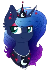 Size: 974x1449 | Tagged: alternate hair color, artist:cloud-drawings, bust, colored pupils, derpibooru import, ear piercing, earring, gradient mane, horn jewelry, jewelry, piercing, portrait, princess luna, safe, simple background, solo, transparent background