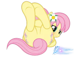 Size: 4000x3000 | Tagged: suggestive, artist:nightmaremoons, derpibooru import, fluttershy, pegasus, pony, adorasexy, alternate hairstyle, blushing, cute, featureless crotch, female, flower, flower in hair, flutterbutt, looking at you, on back, plot, sexy, shyabetes, simple background, solo, solo female, transparent background, underhoof