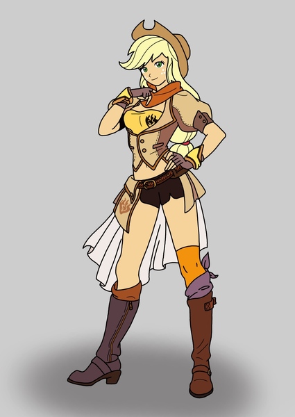 Size: 850x1200 | Tagged: safe, artist:linedraweer, derpibooru import, applejack, human, equestria girls, appleyang, clothes, commission, costume, crossover, halloween, humanized, rwby, solo, yang xiao long