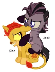 Size: 824x1068 | Tagged: safe, artist:dippygamer64, derpibooru import, ponified, alicorn, big cat, earth pony, hybrid, hyena, lion, pony, alicornified, base used, colt, crossover, cute, ear bite, filly, happy, jasiri, kion, male, race swap, shipping, simple background, sitting, smiling, straight, the lion guard, the lion king, whiskers, white background