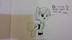 Size: 1280x720 | Tagged: safe, artist:tjpones, derpibooru import, oc, unofficial characters only, pony, unicorn, black and white, crossover, dialogue, grayscale, monochrome, solo, star trek, traditional art