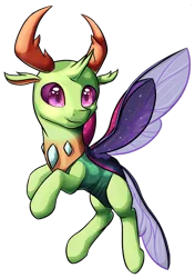 Size: 942x1339 | Tagged: artist:itresad, changedling, changeling, cute, dead source, derpibooru import, flying, king thorax, safe, simple background, smiling, solo, spread wings, thorax, to where and back again, transparent background