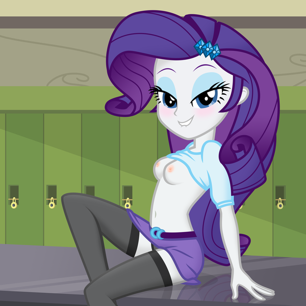 Size: 1676x1676 | Tagged: questionable, artist:spectre-z, derpibooru import, rarity, equestria girls, barrette, bedroom eyes, belly button, belt, black underwear, blushing, braless, breasts, canterlot high, clothes, exhibitionism, exposed breasts, eyelashes, eyeshadow, female, flashing, grin, hairclip, hairpin, hallway, lip bite, lockers, looking at you, makeup, nipples, no bra underneath, nudity, panties, panty shot, piano, pose, raised leg, seductive look, seductive pose, sexy, shirt, shirt lift, show accurate, show accurate porn, side view, sinfully sexy, sitting, skirt, small breasts, smiling, socks, solo, solo female, stockings, stupid sexy rarity, teenager, thigh highs, underwear, upskirt