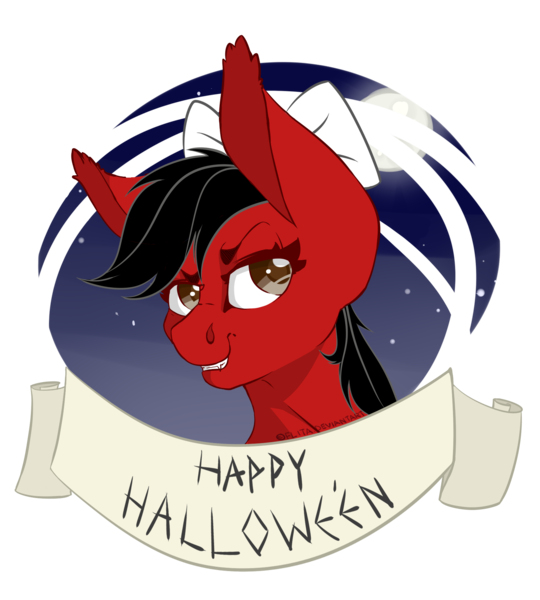 Size: 1800x2000 | Tagged: artist:flita, bow, commission, cute, derpibooru import, hair bow, halloween, large ears, oc, safe, smiling, smirk, solo, unofficial characters only, vampire, ych result