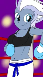 Size: 720x1280 | Tagged: safe, artist:toyminator900, derpibooru import, night glider, equestria girls, belly button, boxing, boxing gloves, breasts, busty night glider, cleavage, clothes, equestria girls-ified, female, midriff, pants, solo, sports bra, sweatpants
