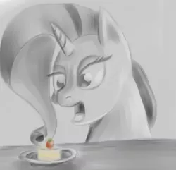 Size: 1280x1232 | Tagged: artist:itsthinking, bust, cake, derpibooru import, food, monochrome, portrait, rarity, rarity looking at food, safe, solo