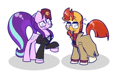 Size: 5255x3290 | Tagged: absurd resolution, artist:ryuyo, derpibooru import, ford pines, glasses, gravity falls, grunkle stan, safe, simple background, stan pines, starlight glimmer, sunburst, transparent background