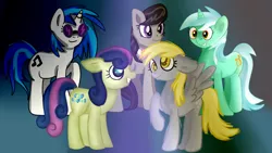 Size: 1280x720 | Tagged: safe, artist:jbond, derpibooru import, bon bon, derpy hooves, lyra heartstrings, octavia melody, sweetie drops, vinyl scratch, pegasus, pony, background five, female, mare