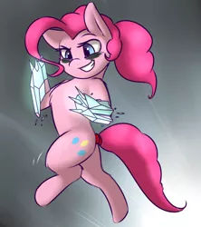 Size: 1200x1350 | Tagged: safe, artist:captainpudgemuffin, derpibooru import, pinkie pie, earth pony, pony, 4chan, bipedal, crystal, drawthread, earth pony magic, gauntlet, smiling, solo