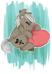 Size: 1276x1836 | Tagged: safe, artist:tamyarts, derpibooru import, oc, unofficial characters only, earth pony, pony, heart pillow, hug, pillow, solo