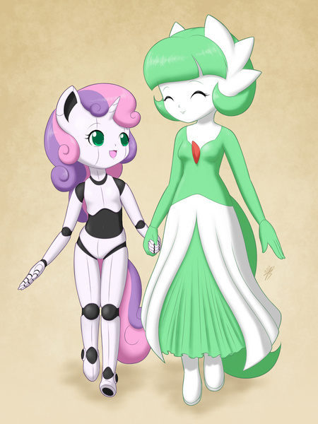 Size: 900x1200 | Tagged: anthro, artist:jdan-s, clothes, cocobetes, coco pommel, cosplay, costume, cute, derpibooru import, diasweetes, friendship is witchcraft, gardevoir, nightmare night, pokémon, robot, safe, sweetie belle, sweetie bot