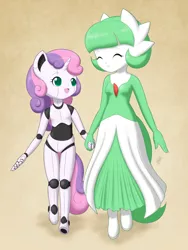 Size: 900x1200 | Tagged: anthro, artist:jdan-s, clothes, cocobetes, coco pommel, cosplay, costume, cute, derpibooru import, diasweetes, friendship is witchcraft, gardevoir, nightmare night, pokémon, robot, safe, sweetie belle, sweetie bot