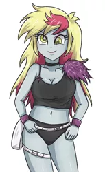 Size: 2125x3472 | Tagged: suggestive, artist:sumin6301, derpibooru import, derpy hooves, equestria girls, life is a runway, alternate hairstyle, belly button, black underwear, bra, breasts, busty derpy hooves, cleavage, clothes, collar, crop top bra, female, midriff, panties, smiling, solo, solo female, underwear