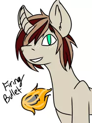 Size: 768x1024 | Tagged: artist needed, bullet, derpibooru import, freckles, oc, oc:firing bullet, safe, solo, unofficial characters only