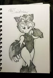 Size: 581x856 | Tagged: animal costume, artist:theburningdonut, babs seed, big babs wolf, clothes, costume, derpibooru import, human, humanized, monochrome, older, safe, solo, traditional art, wolf costume