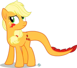 Size: 1800x1582 | Tagged: safe, artist:arifproject, derpibooru import, applejack, monster pony, original species, tatzlpony, scared, simple background, solo, species swap, tatzljack, transparent background, vector