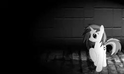 Size: 6000x3599 | Tagged: safe, artist:mkovic, artist:samxjing, derpibooru import, vinyl scratch, pony, unicorn, 3d, absurd resolution, female, grey scales, mare, missing accessory, raised hoof, room, shadow, solo, vector, wallpaper