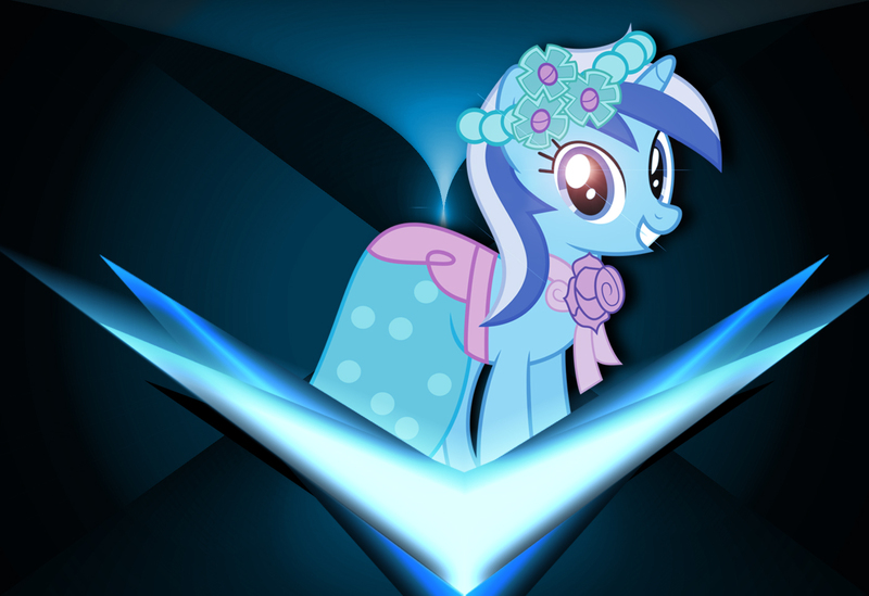 Size: 1400x960 | Tagged: safe, artist:exnaider, artist:mysteriouskaos, derpibooru import, minuette, pony, unicorn, bridesmaid dress, clothes, dress, female, flower, glow, lens flare, looking at you, mare, solo, vector, wallpaper