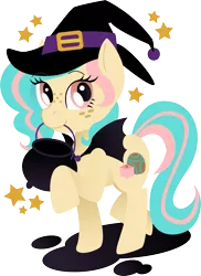 Size: 693x950 | Tagged: safe, artist:matteglaze, derpibooru import, oc, oc:vanilla ganache, unofficial characters only, pony, female, halloween, hat, mare, mouth hold, simple background, solo, transparent background, witch, witch hat