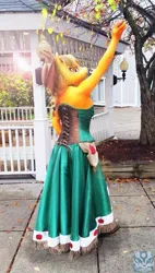 Size: 377x662 | Tagged: apple, applejack, artist:chainerprime, clothes, cosplay, costume, cowboy hat, derpibooru import, dress, food, gala dress, hat, human, irl, irl human, kigurumi, photo, ponysuit, safe, solo, stetson, tree