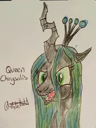 Size: 722x960 | Tagged: safe, artist:rapidsnap, derpibooru import, queen chrysalis, solo, traditional art