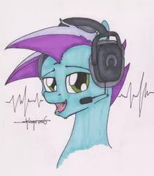 Size: 800x913 | Tagged: artist:shikogo, bust, derpibooru import, headphones, headset, inktober, inktober 2016, looking at you, male, oc, oc:lightning bug, open mouth, portrait, safe, simple background, solo, traditional art, unofficial characters only