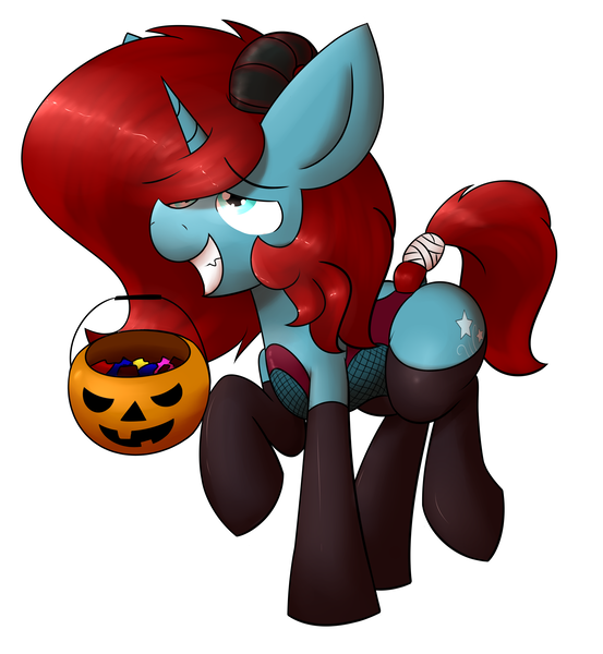 Size: 2681x2909 | Tagged: suggestive, artist:starry5643, derpibooru import, oc, oc:starry gaze, unofficial characters only, pony, succubus, unicorn, clothes, costume, halloween, male, solo, solo male, tail wrap, tights