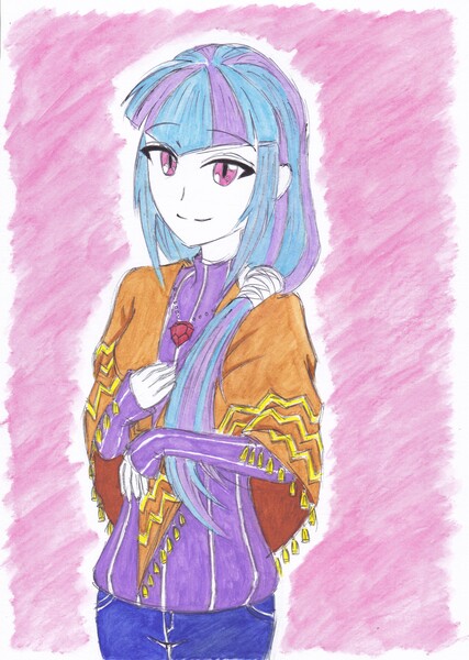 Size: 2484x3492 | Tagged: safe, artist:dragonemperror2810, derpibooru import, sonata dusk, equestria girls, rainbow rocks, looking at you, mother, smiling, solo, traditional art