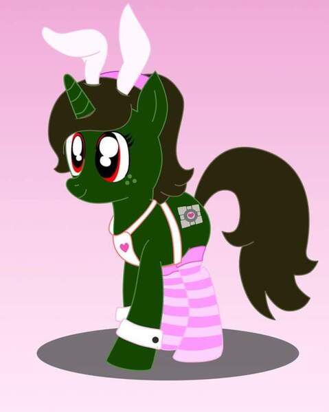 Size: 638x800 | Tagged: safe, derpibooru import, oc, oc:nahuelina, unofficial characters only, plant pony, pony, bunny ears, bunny suit, clothes, costume, female, mare, plant, simple background, socks, solo, striped socks