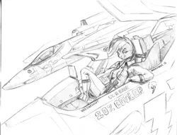 Size: 1500x1146 | Tagged: anthro, artist:baron engel, breasts, busty rainbow dash, derpibooru import, female, fighter, gerwalk, grayscale, jet fighter, looking at you, macross, monochrome, pencil drawing, pilot, rainbow dash, robotech, simple background, sketch, solo, solo female, suggestive, traditional art, unguligrade anthro, vf-1 valkyrie, white background