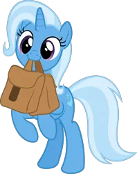 Size: 3000x3789 | Tagged: safe, artist:sollace, derpibooru import, trixie, pony, unicorn, to where and back again, .svg available, :3, bags, bipedal, cute, diatrixes, full body, looking at you, mouth hold, rearing, saddle bag, simple background, smiling, solo, to saddlebags and back again, transparent background, vector