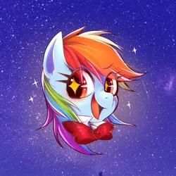 Size: 644x644 | Tagged: safe, artist:setoya, derpibooru import, rainbow dash, bowtie, open mouth, pixiv, solo, starry eyes, wingding eyes