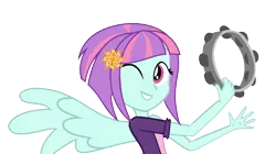 Size: 1132x632 | Tagged: safe, artist:trixiesparkle63, derpibooru import, sunny flare, equestria girls, musical instrument, one eye closed, simple background, solo, tambourine, transparent background, vector, wings, wink