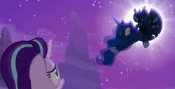 Size: 1183x606 | Tagged: changeling, derpibooru import, dream, dream walker luna, edit, edited screencap, princess luna, safe, screencap, source needed, starlight glimmer, to where and back again, useless source url